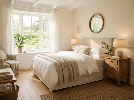 A bright guest bedroom ready for the next guest