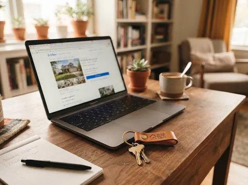 House keys next to a laptop