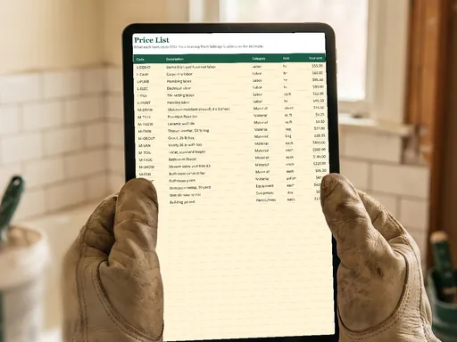 The Price List tab open on a tablet, held at a job site